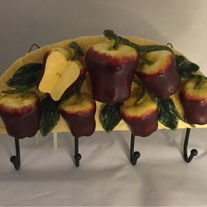 Decorative Apple Wall Hook Rack in Red and Yellow